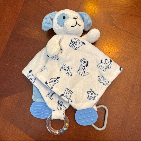Modern Baby Blue and White Puppy‎ Lovey Blanket and Teethers - Picture 1 of 7